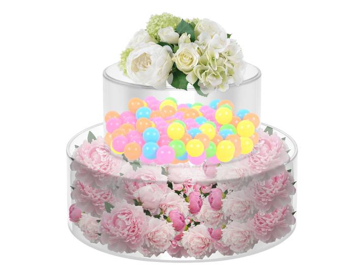 2 supports à gâteau en acrylique remplissables, rehausseurs de gâteau transparents, présentoirs à gâteau empilables, boîtes de présentation pour décoration de mariage et de fête, 8 et 12 pouces