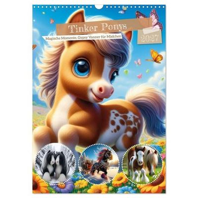 Tinker Ponys - Magische Momente, Gypsy Vanner für Mädchen (Wandkalender 2027 DIN A3 hoch), CALVENDO Monatskalender