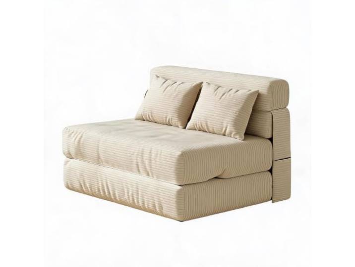 FairyLee 2-in-1 Samt-Schlafcouch mit Kissen – Klappbares Sofa-Bett, hochdichter Schaumstoff, Abnehmbarer waschbarer Bezug – Beige