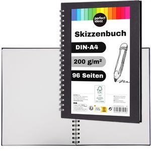 perfect-ideaz Skizzenbuch A4 hoch, 200 g/m², weiß, Spiralbindung, 48 Blatt