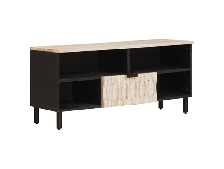 GHVBNMF TV-Schrank Lowboard Weiß Gewaschen Massivholz 100x33x46 cm Kompaktes Medienmöbel für Wohnzimmer und Schlafzimmer mit Schublade sowie offenen Fächern für Receiver und Konsolen.