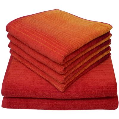 Handtuch Set DYCKHOFF "mit Farbverlauf", rot, 6 Stk., Walkfrottee, Walkfrottee, Obermaterial: 100% Baumwolle, Handtuch-Sets, mit Farbverlauf;4 Handtücher (50x100cm), 2 Duschtücher (70x140cm)