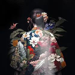 Aludibondbild GEISHA V (BHT 98x98x1,10 cm) - bunt - BHT 98x98x1,10 cm