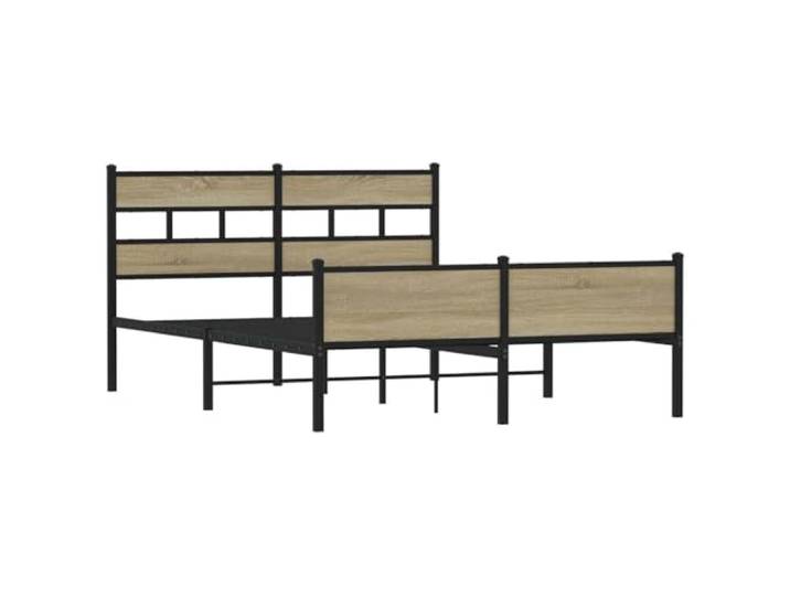 KTHLBRH Bettgestell aus Stahl Eiche Sonoma 160 x 200 cm Bettgestell mit Kopfteil, Stauraum, Lattenrost aus Metall, stabiler Rahmen