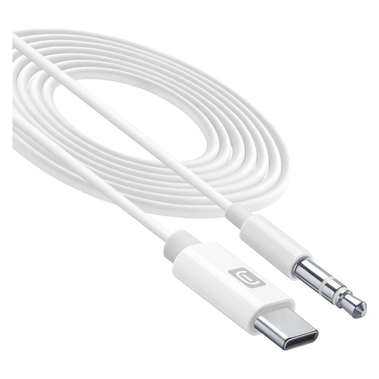 Cellularline Audiokabel AUX 100cm USB C USB Type-C auf 3,5mm Klinke (1 m, AUX Kabel) (AUXMUSICABLETYPECW)