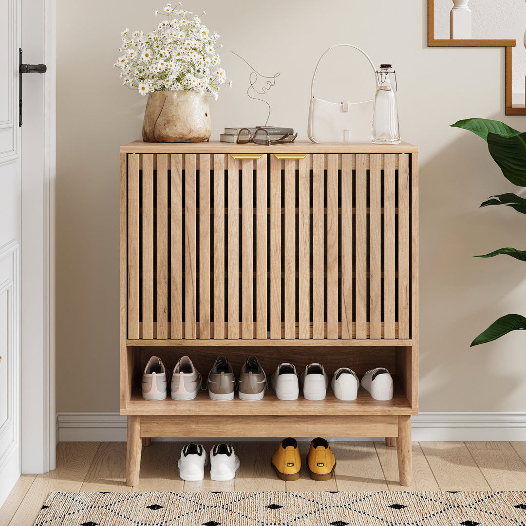 George Oliver 20 Pair Shoe Storage Cabinet Oak 70cm W 20