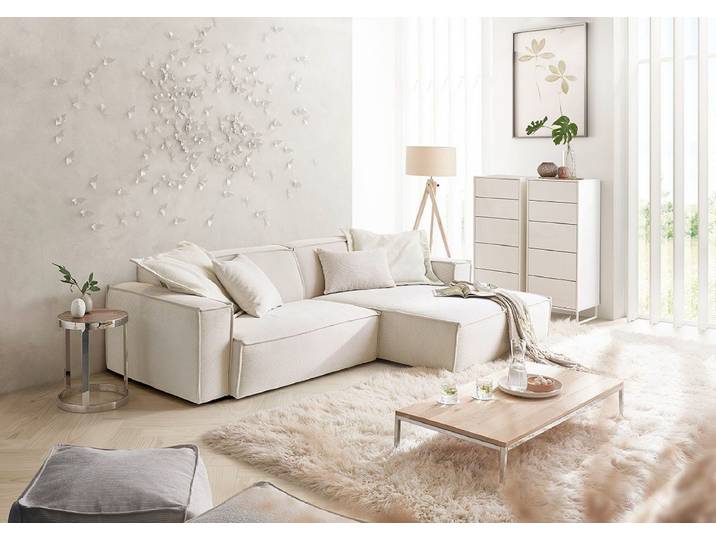 3C Candy Ecksofa Matteo in elegant, kubischer Formensprache, bequem, L-Form, mit auffälliger Kedernaht, Feincord-Bezug, Lounge-Charakter