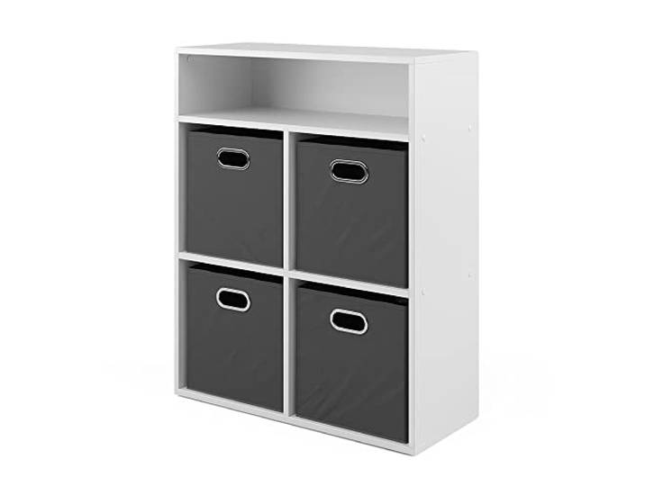 Vicco Bücherregal, Weiß 72 x 90.2 cm mit 4 Faltboxen, zur Aufbewahrung und Organisation von Medien und Accessoires