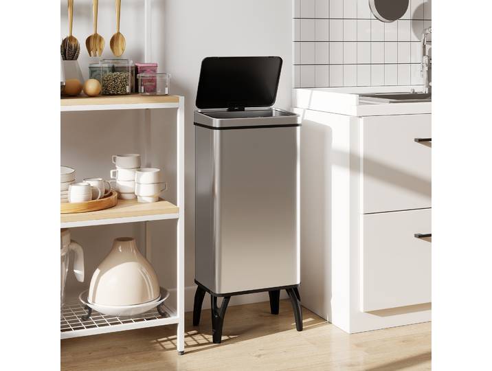 HOMCOM Poubelle Automatique 50L Acier Inox Argent Capteur Infrarouge