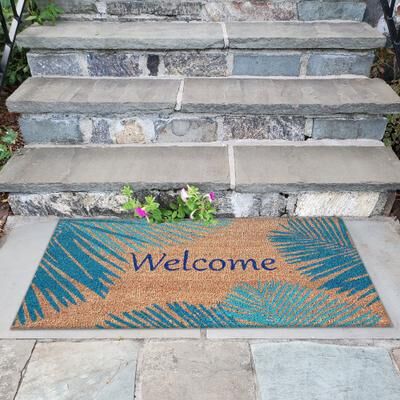 "Lush Decor Natura Palm Border Outdoor Mat Green 18""X30"""