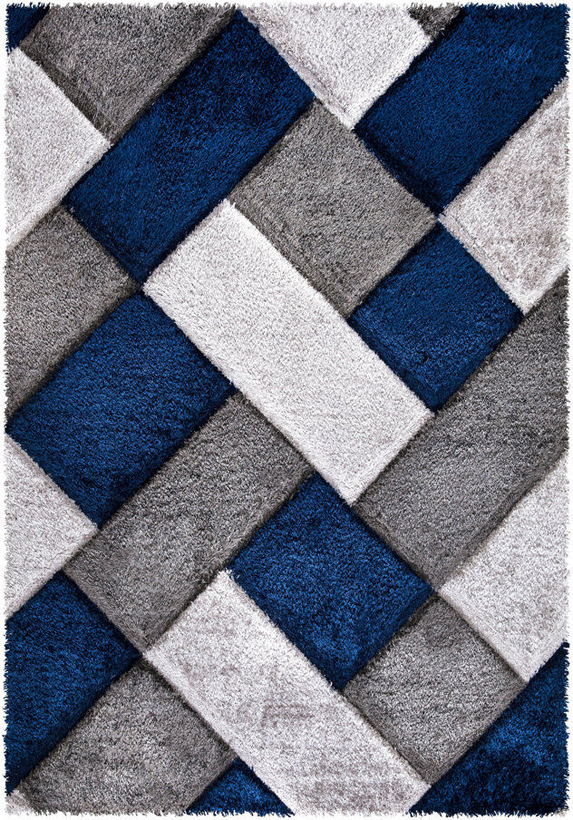 Ivy Bronx Rectangle Geometric Shag Blue Rectangle 160 x 230cm