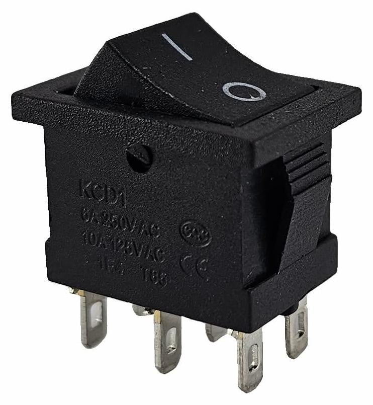 Dripio Draaïerschakelaar, 6-polig, 6A, 250V, ON/ON, 19 x 13 mm