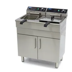 Maxima Elektro Fritteuse 2 x 16L mit Wasserhahn + Schrank