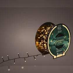 Lumineo LED Lichterkette Compact 15m Twinkle Effekt mit Rolle Outdoor Transformator Timer 8 Funktionen Weihnachtsbeleuchtung Baumbeleuchtung Warmweiß Schwarz