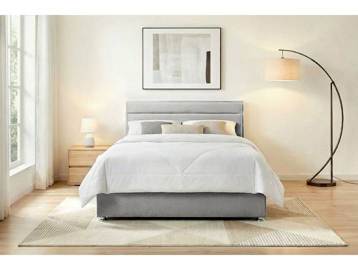 Polsterbett mit opt. Matratze 120 x 200cm Samt Onoli Grau ohne Lattenrost