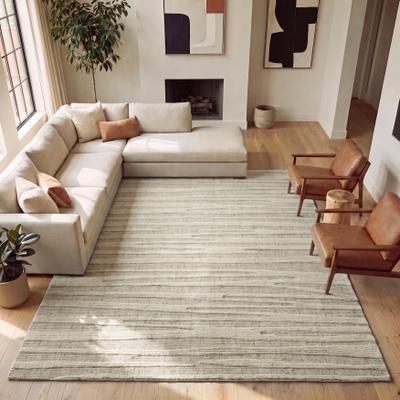 Weston Horizon Stripes Ivory & Beige Handmade Wool Area Rug