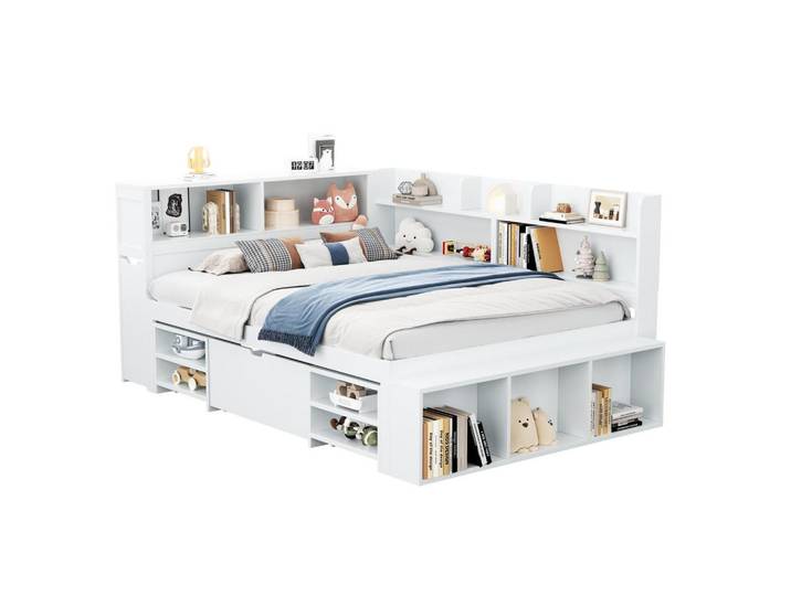 Okwish Kinderbett 140/200 cm weiß aus Plywood mit Stauraum und Lattenrost, Weiß, 140x200 cm, Babymöbel & Kindermöbel, Kinderzimmer & Jugendzimmer, Kinderbetten