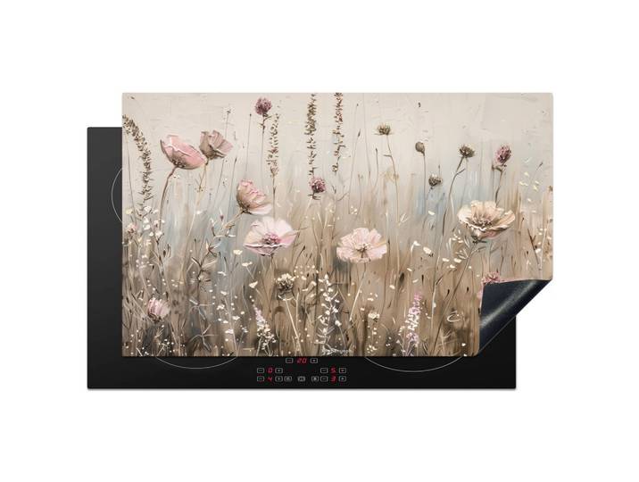 HERDABDECKPLATTE Blumen - Beige - Trockenblumen Induktionsmatte 83x51 cm