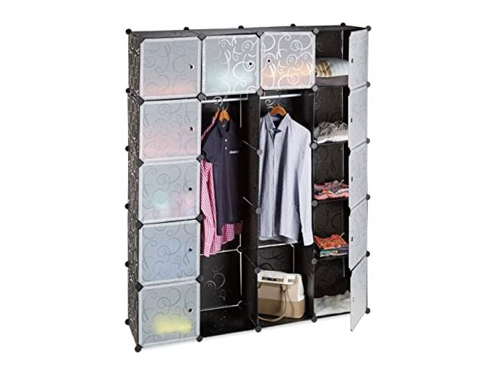 Relaxdays Kleiderschrank Stecksystem mit 2 Kleiderstangen, schwarz