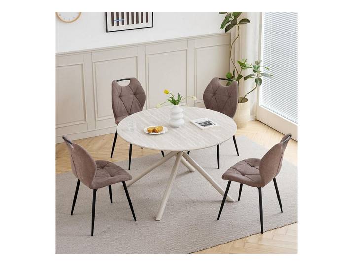 LuxusKollektion Essgruppe EsszimmerSet Tisch 115 cm Stühle 4 115*115*73cm Hellgrau + Braun