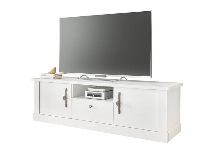 Furn.Design Tv-Lowboard weiß Pinie Landhaus, TV Unterteil 155 cm, Soft-Close-Funktion, Weiß, Kunststoff, Nachbildung,Pinie, 158x51x45 cm, Wohnzimmer, TV Möbel, Lowboards, Lowboards stehend