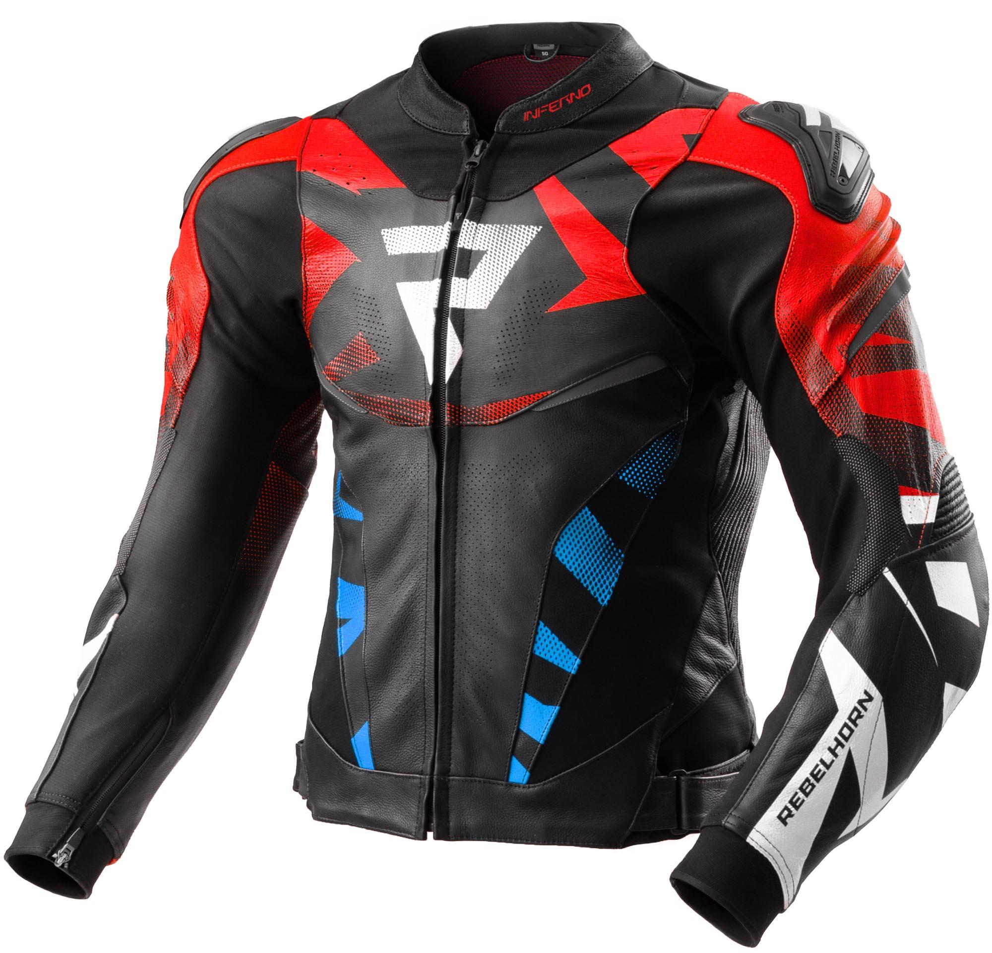 Rebelhorn Inferno Motorrad Lederjacke, schwarz/blau/weiß/rot, 56