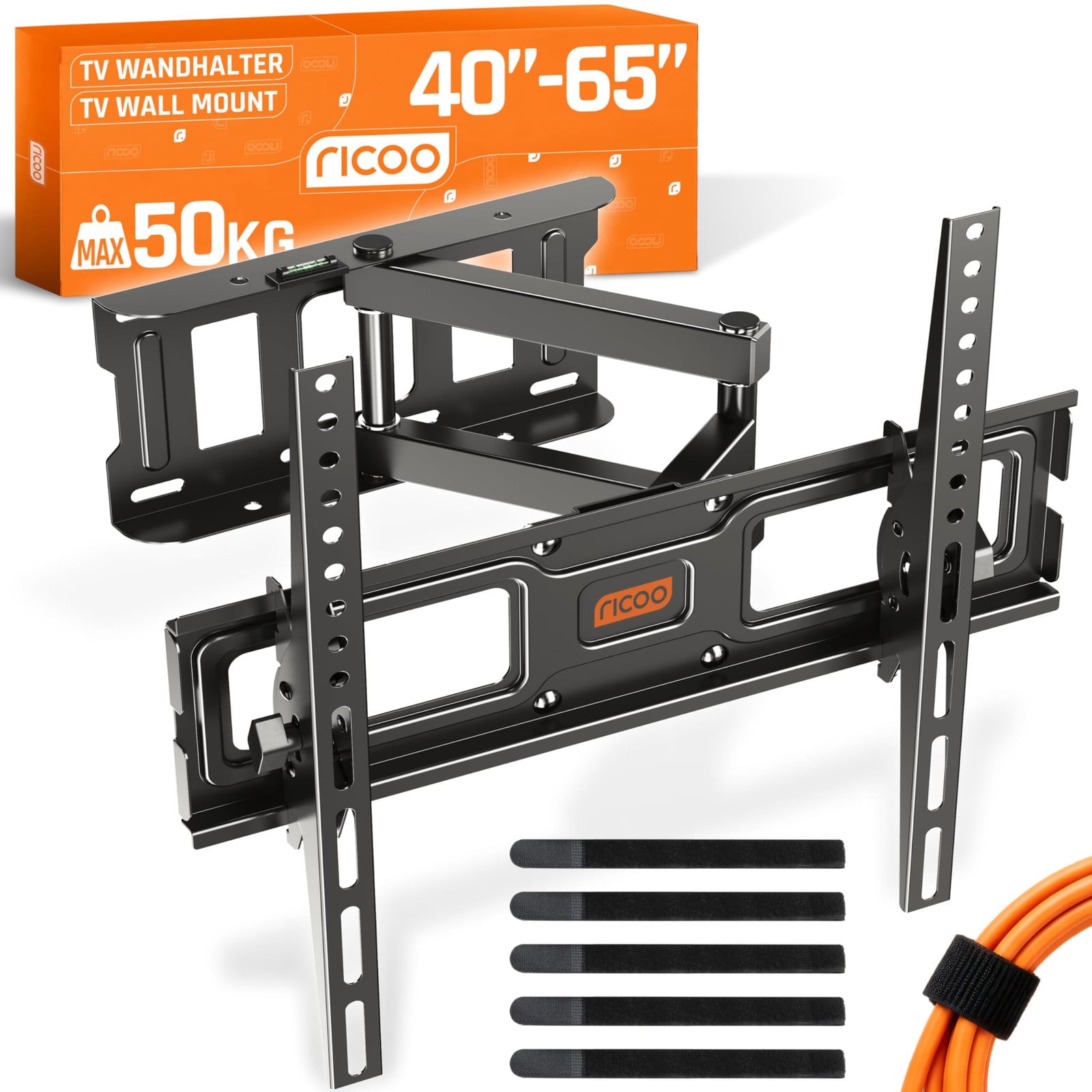 RICOO S6144 Scharnierende TV-wandhouder voor televisies van 40-65 inch, tot 50 kg, VESA 200x200 tot 400x400