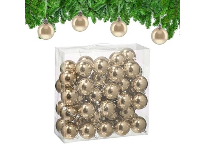 Relaxdays Boule de Noël\, Brillante\, lot Pratique de 50\, en Plastique\, pour Le Sapin\, diamètre : 6 cm\, Champagne