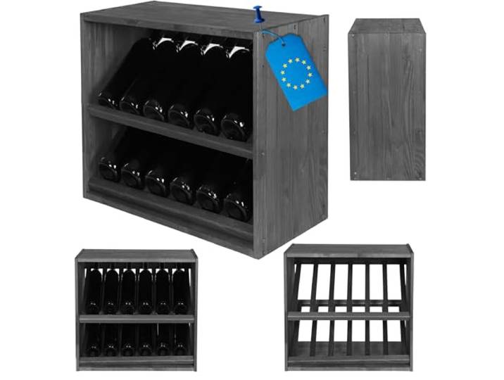 MODO24 Präsentations-Weinregal Massivholz 12 Flaschen 60x60x30 cm Grau Modulares Flaschenregal für Weinpräsentation aus Holz, Stabile Flaschenablage & Weinständer für Küche, Wohnzimmer & Keller