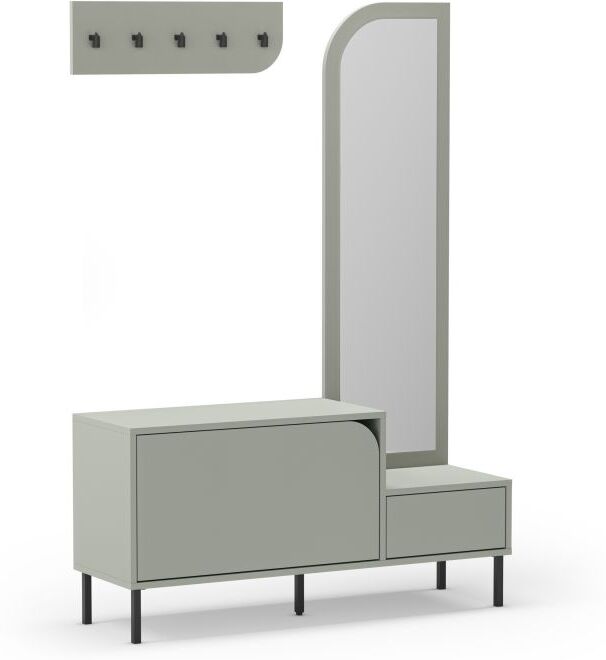 duehome Mueble recibidor con perchero y espejo 112 cm Vela -  Verde - Negro