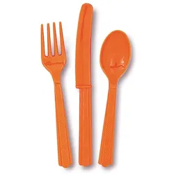 Plastik Besteck orange 18 tlg. Löffel Messer Gabeln