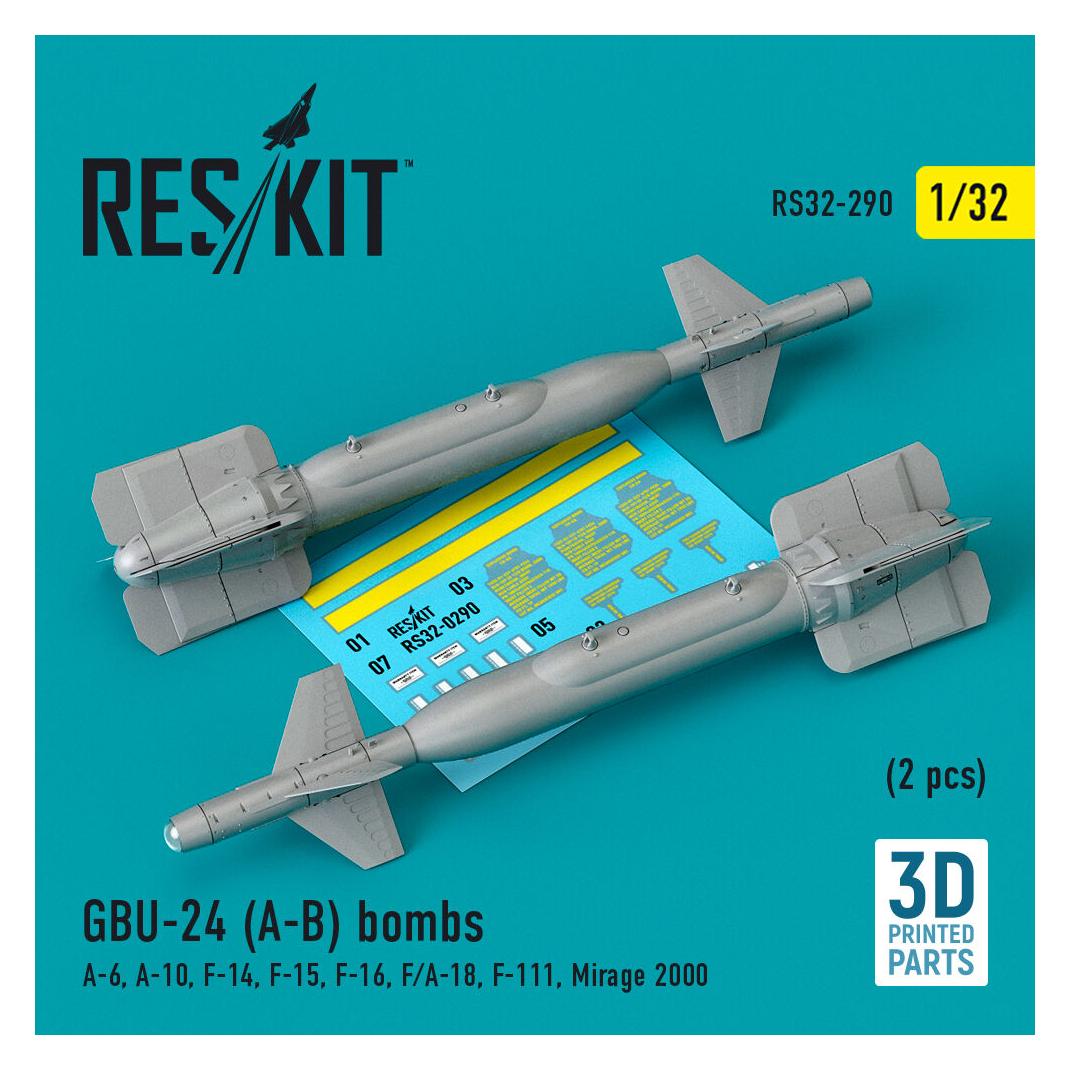 ResKit GBU-24 (A-B) bombs (2 pcs) (A-6, A-10, F-14, F-15, F-16, F/A-18, F-111, Mirage 2000) (3D Printed) (RS32-0290)