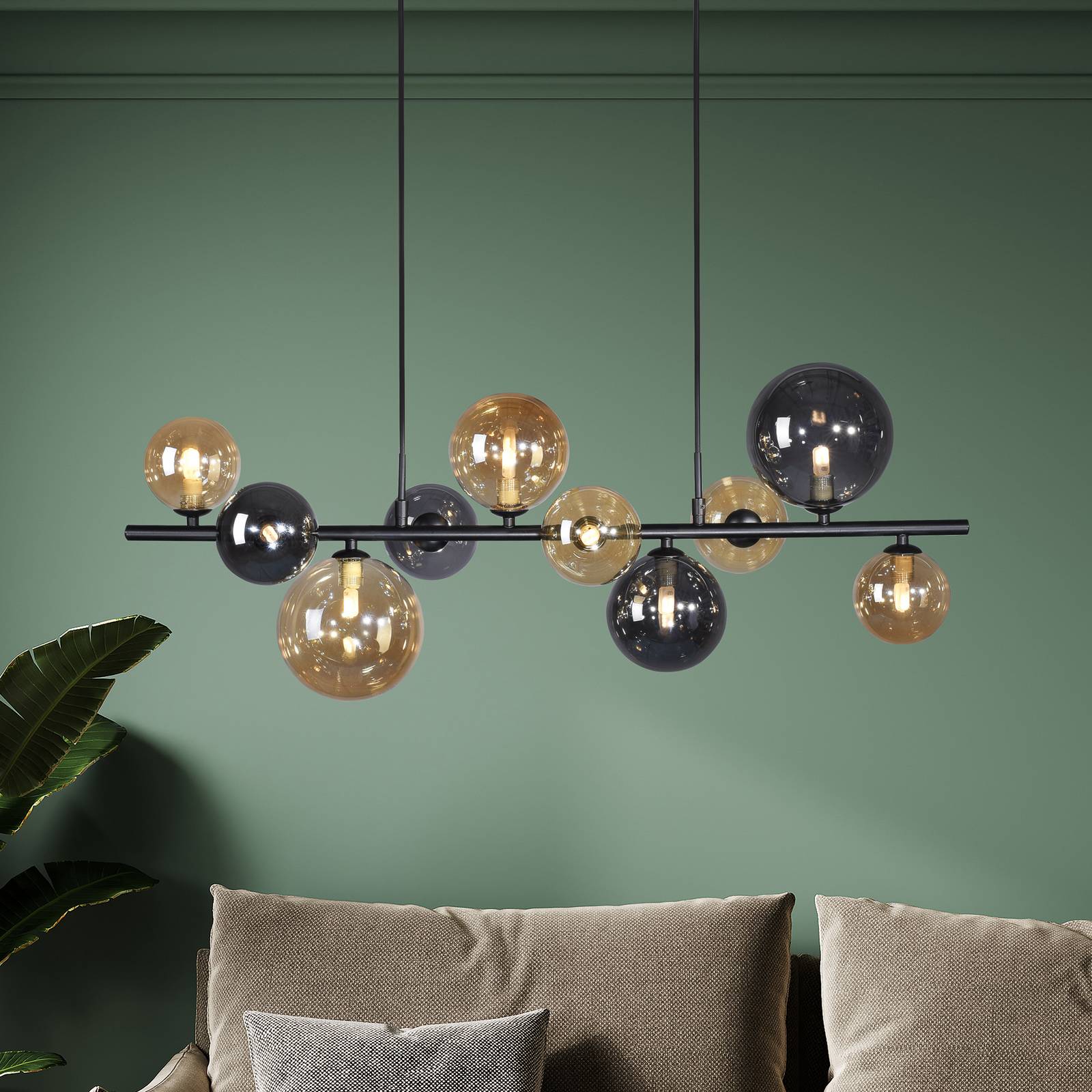 Paul Neuhaus Glass Pendant Light Popsicle, Black, Living / Dining Room, metal, Modern, Ceiling Light