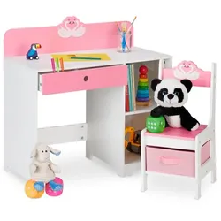 Relaxdays Kinder Schreibtisch und Stuhl Schwan Weiß,Rosa