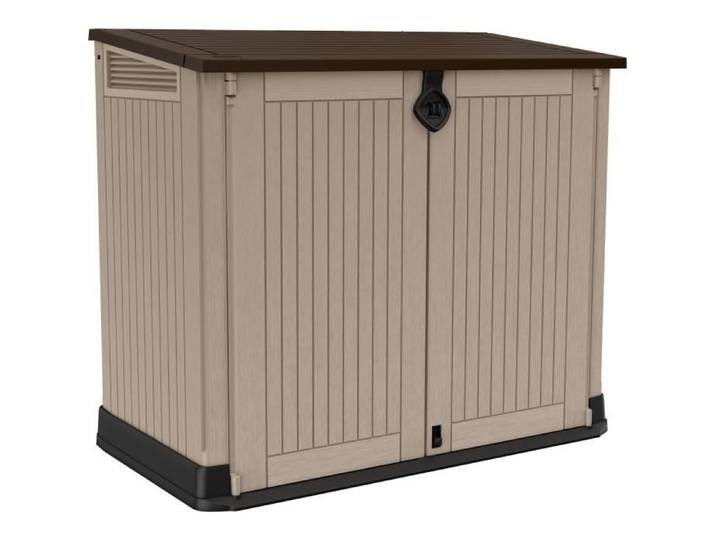 Coffre de rangement extérieur KETER en résine 880 litres Beige et marron- Malle de jardin sans vérins