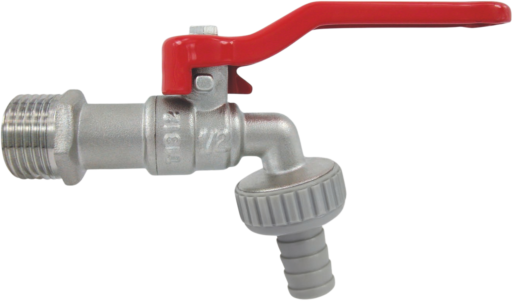 AquaCraft Auslaufventil 1/2 Zoll 1001000143  mit rotem Hebelgriff, messing verchromt, DIN 50930-6