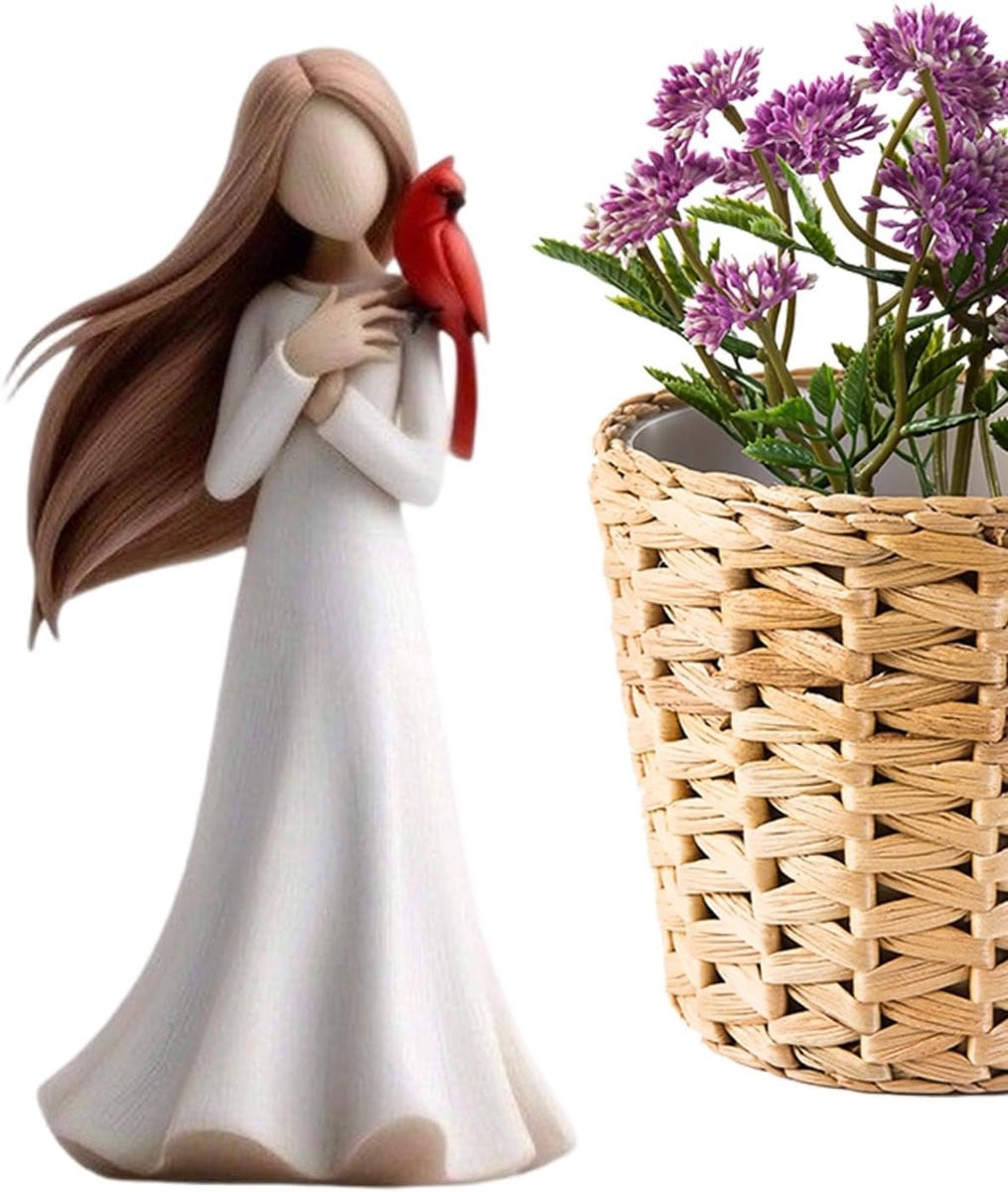 Engel Beeld Decoratie - Multicolor Hars Figuur - Lengte: 20,6 cm