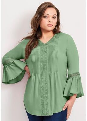 Plus Size Women's Lace Trim Tunic by Avenue in Sage (Size 18)