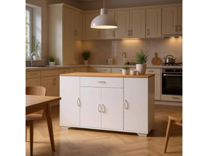 FurnitureR Weiße Kücheninsel, Modernes Design, MDF, Geräumige Lagerung, Elegante Küche, Pflegeleicht, 110 cm Breite
