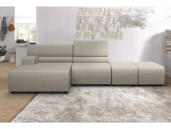 Ecksofa EGOITALIANO Babouche, Designsofa mit aussergewöhnlichem Sitzkomfort zum Wohlfühlen , grau (opal grau), B:384cm H:80cm T:98cm, Luxus-Micofaser Lederoptik (100% Polyester) ist ein neues technisches Gewebe mit einem visuellen und taktilen Aspekt, der dem Nubuk sehr nahe kommt, mit innovativen Eigenschaften. Seine ausserordentliche Weichheit kommt von einem exklusiven Produktionsprozess, der Unreinheiten und Unregelmässigkeiten beseitigt. Das Ergebnis ist eine bemerkenswert samtige Faser, die durch das Vorhandensein von Körnern verstärkt wird. Von der einfarbigen Eleganz der warmen Farben und der Vielfalt an trendigen Farben, die es zu seiner eigenen Stärke und Persönlichkeit machen., Sofas, Ecksofa