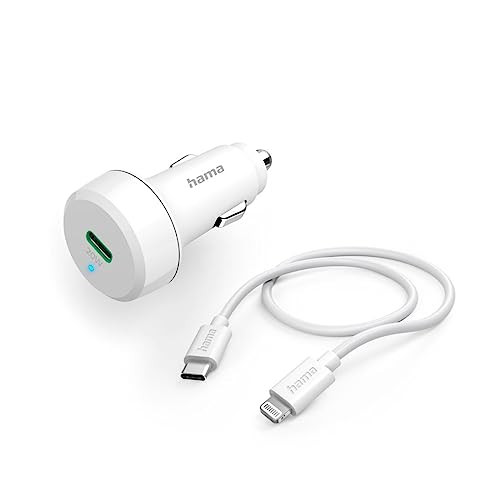 Hama 20W Autolader met USB-C en Lightning, Power Delivery, 1 m, Wit