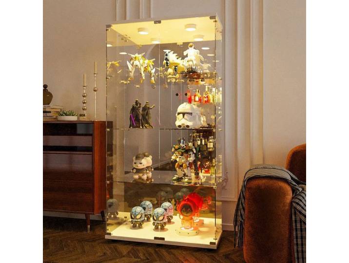 Vitrine en verre LED 4 niveaux 2 portes en verre trempé avec serrure Dimensions 80x36x164 cm Pour collections et figurines Blanc