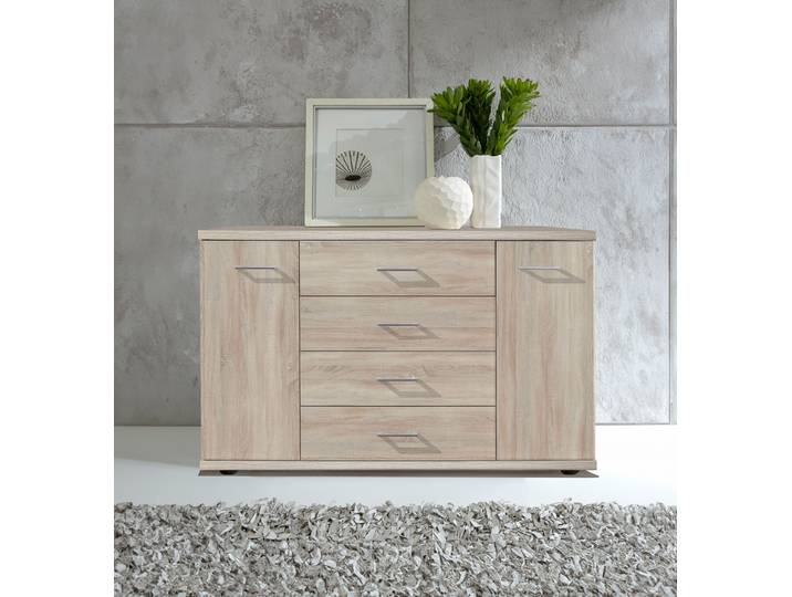Kombikommode WIEMANN Bern , braun (eiche, sägerau dekor), B:149cm H:86cm T:42cm, Holzwerkstoff, Sideboards, Kombikommode, vormontiert