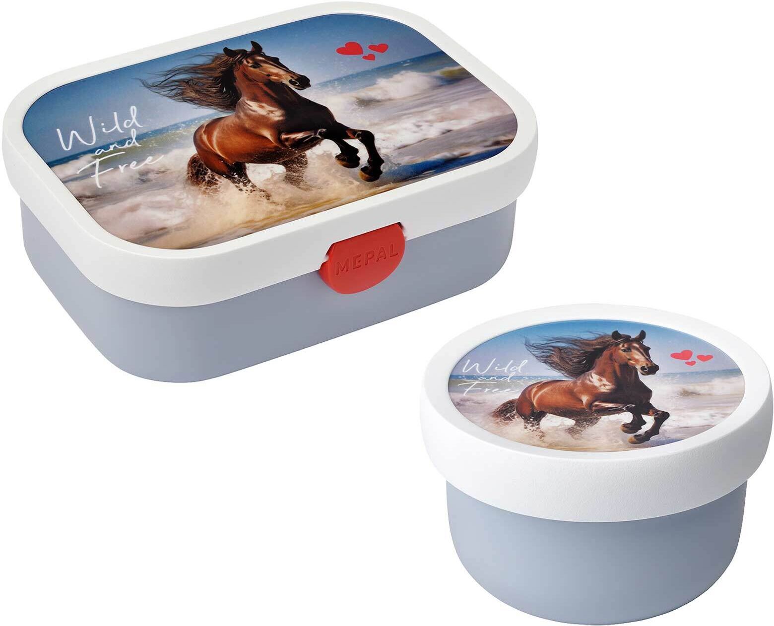 Lunchbox MEPAL "Obst- und Bentobox Wild Horse Campus 300 & 750 ml bunt", bunt, B:2cm H:2cm L:2cm, Kunststoff, Lebensmittelaufbewahrungsbehälter, Lunchbox
