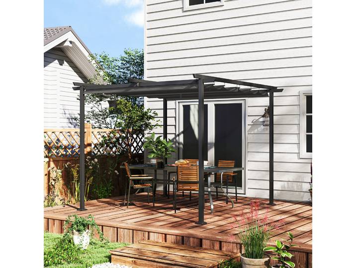 Outsunny Pergola 3x3m Métal Gris Foncé Auvent Réglable UPF30+