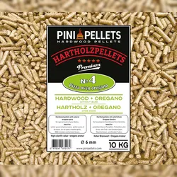 PINI Hartholz Pellets Nr. 4 BBQ Pizza Oven Oregano 10 Kg Grillpellets zum Grillen Räuchern Smoken und für Pizzaofen