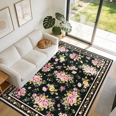 Garvee Farmhouse Floral Machine Washable Area Rug