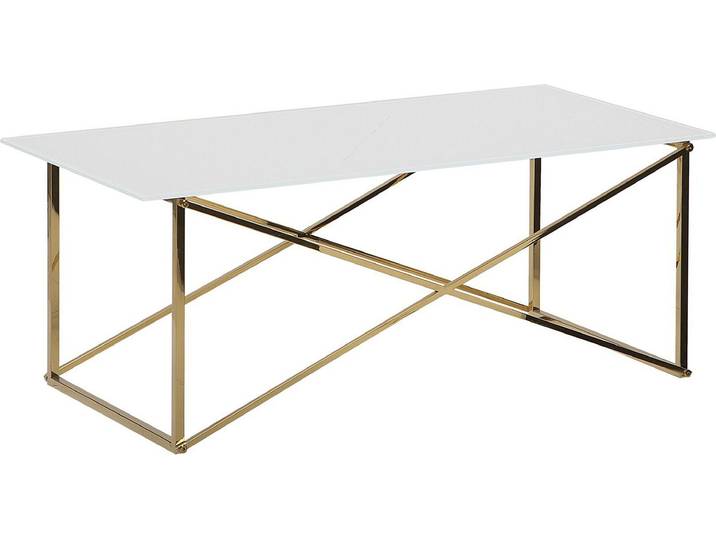 BELIANI Couchtisch Weiß mit Gold 50 x 100 cm Glasplatte Beinen aus Edelstahl Metallglanz Rechteckig Modern