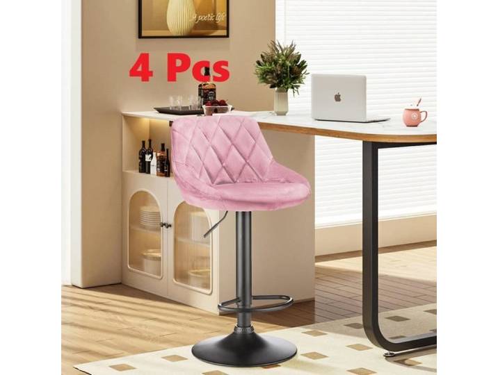 Lot de 4 Tabourets de bar JEOBEST rose avec coussin moelleux et hauteur réglable