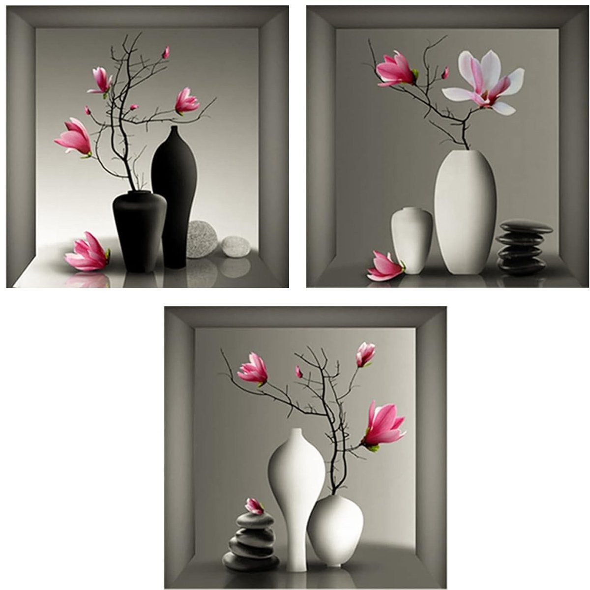 Dailygoods Muursticker 3D Vaas en Bloemen Wanddecoratie Zelfklevend Hoogwaardig PVC